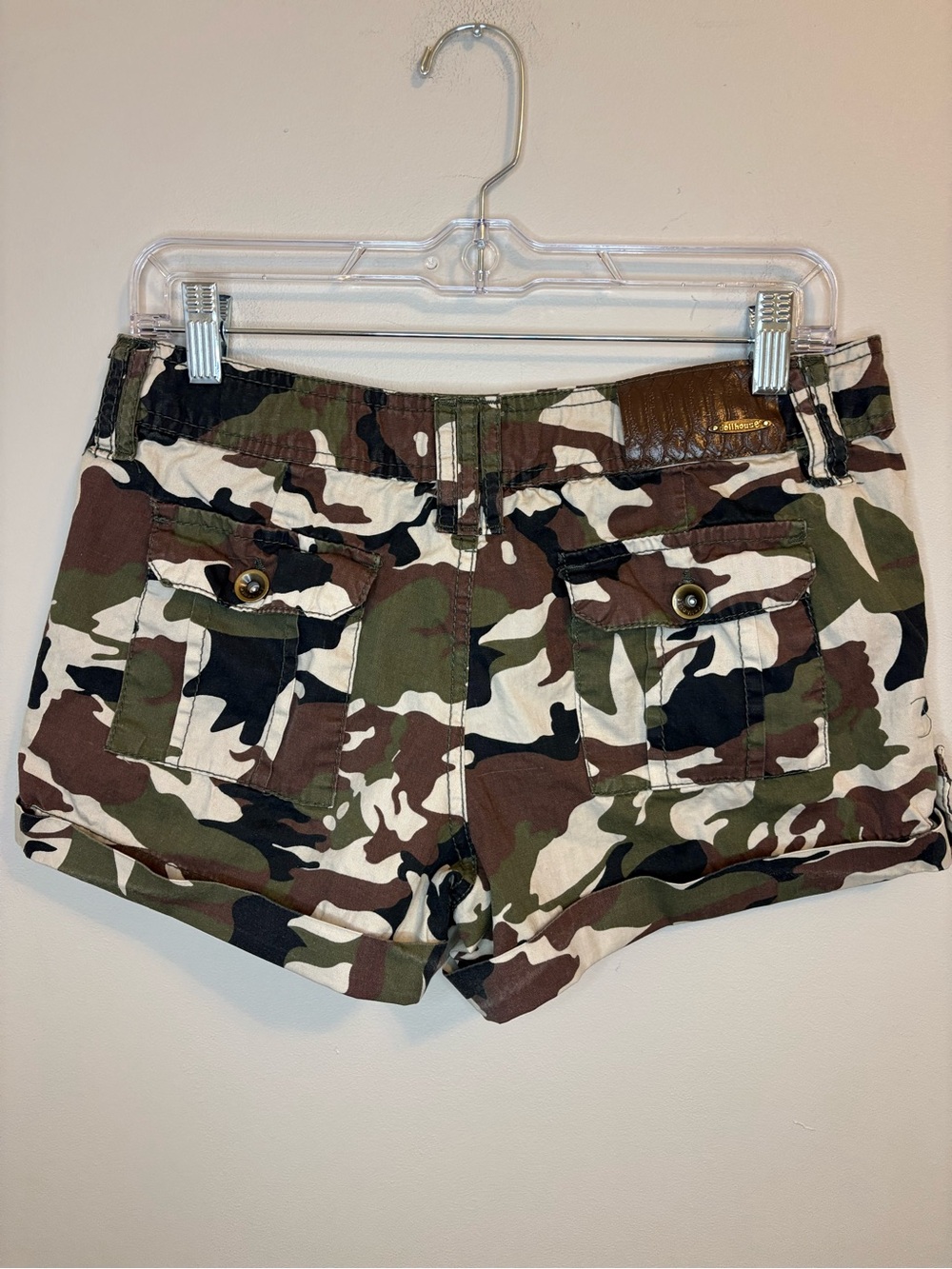 Dollhouse Camo Cargo Mini Shorts Size 9 Y2K Low Rise Army Print - Picture 2 of 9